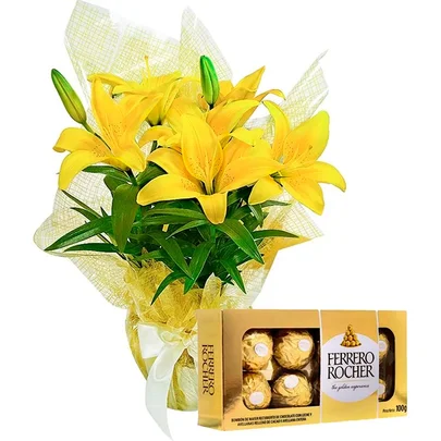 Lírio Amarelo Plantado e Chocolate Ferrero 1